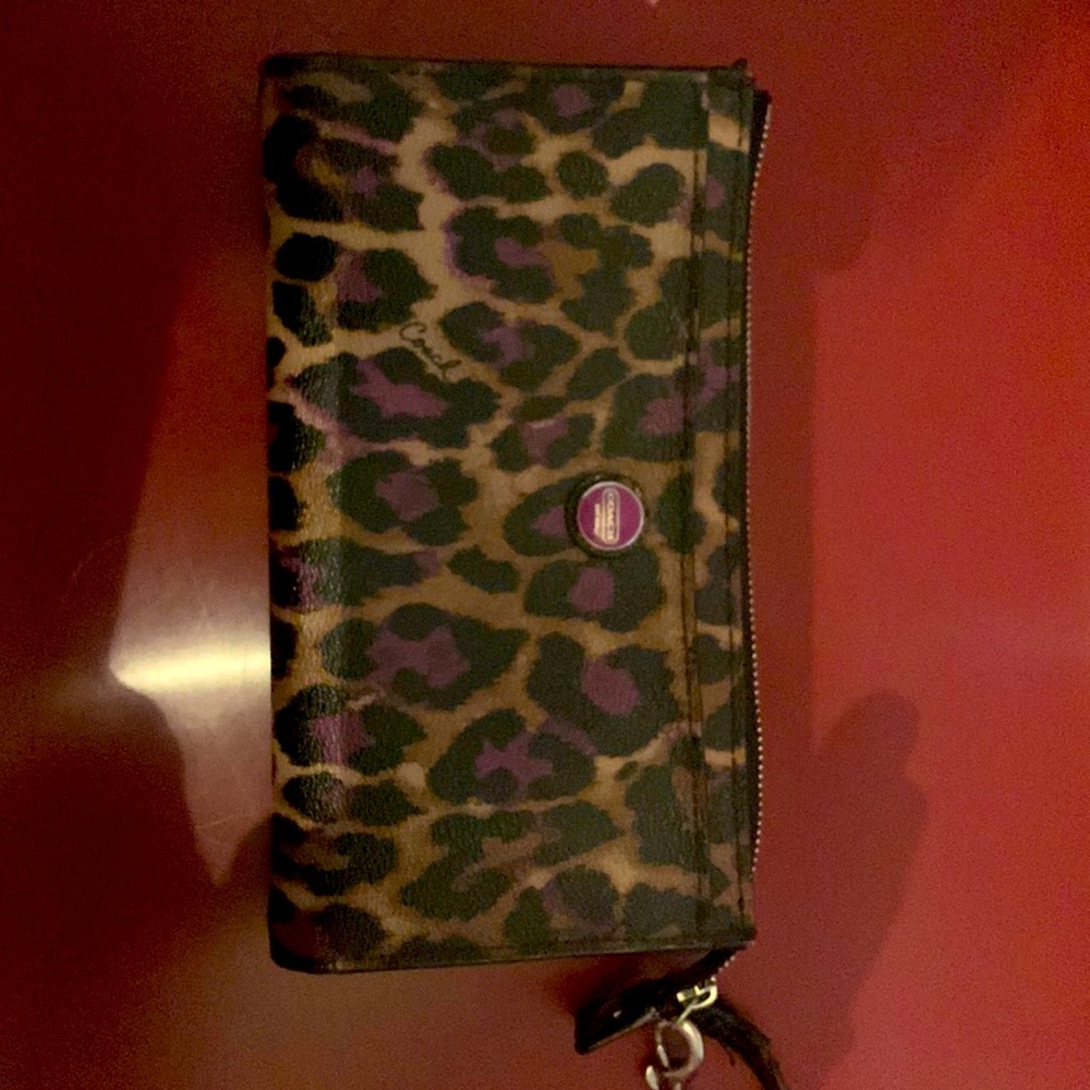 Coach purple leopard wallet